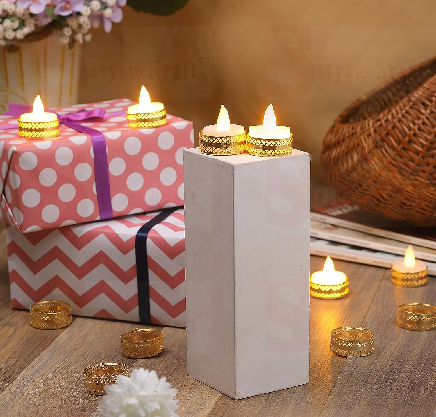 Tealight Candle Diya Holder Rangoli Set for Floor Decoration- Diwali, Navratri, Indian Festival Home Decor