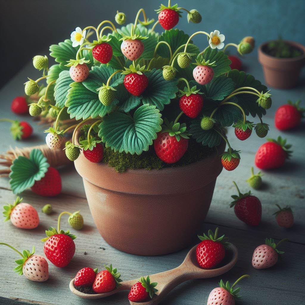 25+ Seeds- Dwarf Strawberry Fruit Seeds For Planting- Grow Indoor-Outdoor (White)