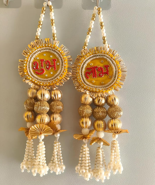 Elegant Shubh Labh Pair- Shubh Labha Wall-Door Hanging Latkan Festival Home Decoration- Hand Crafted