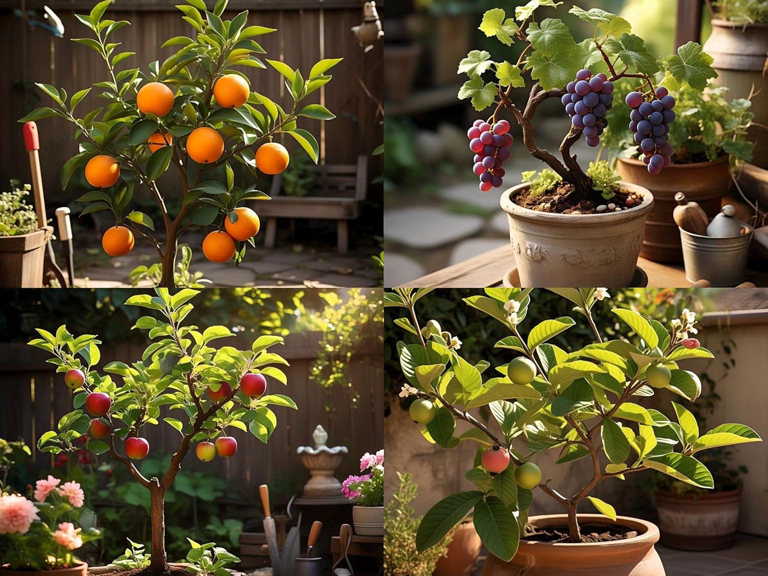 Compact Fruit Garden Seeds Pack - Dwarf Apple, Grapes, Guava, Orange (40 Seeds) - Easy Care