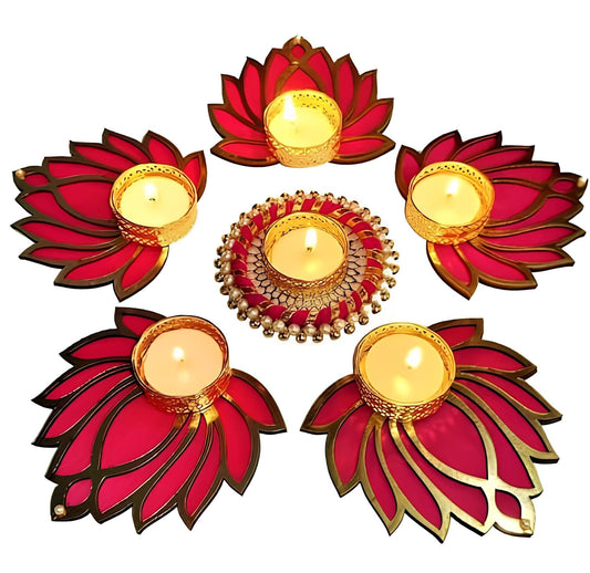 Tealight Candle Diya Holder Rangoli Set for Floor Decoration- Diwali, Navratri, Indian Festival Home Decor