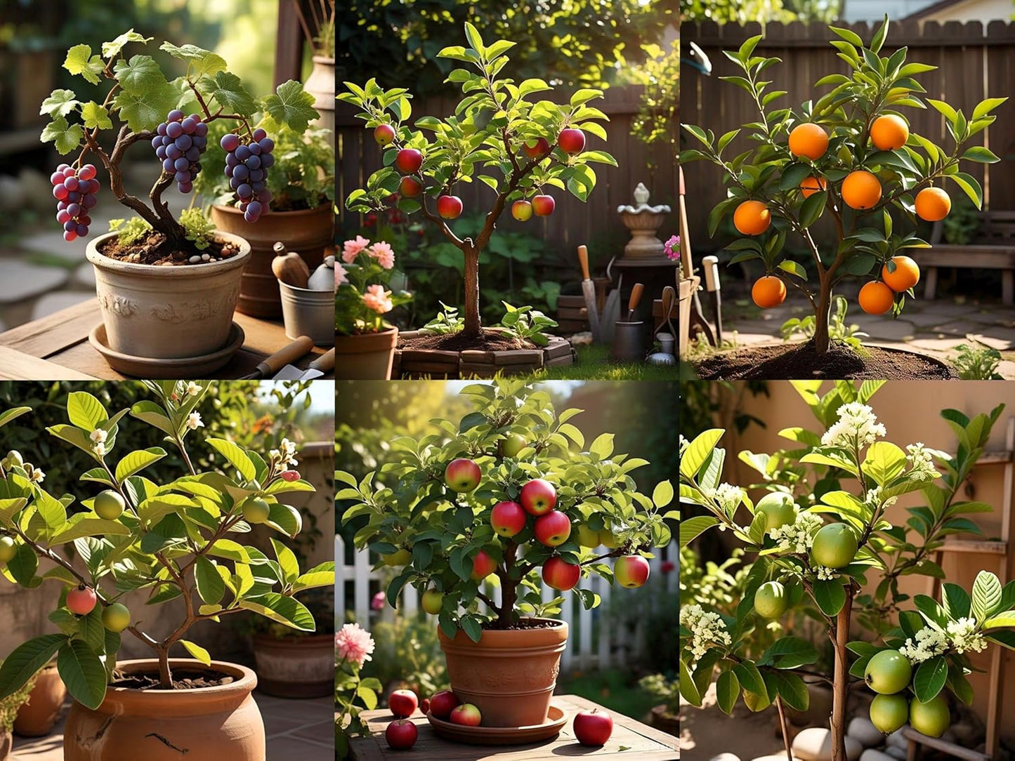 Compact Fruit Garden Seeds Pack - Dwarf Apple, Grapes, Guava, Orange (40 Seeds) - Easy Care