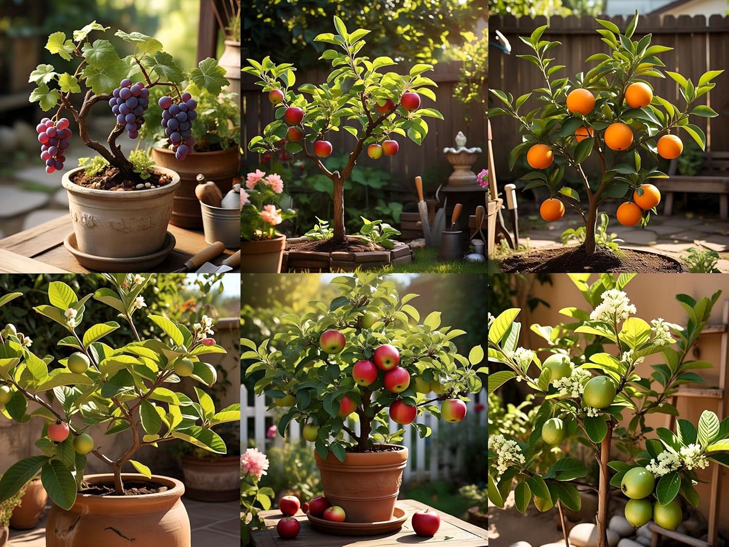 Compact Fruit Garden Seeds Pack - Dwarf Apple, Grapes, Guava, Orange (40 Seeds) - Easy Care