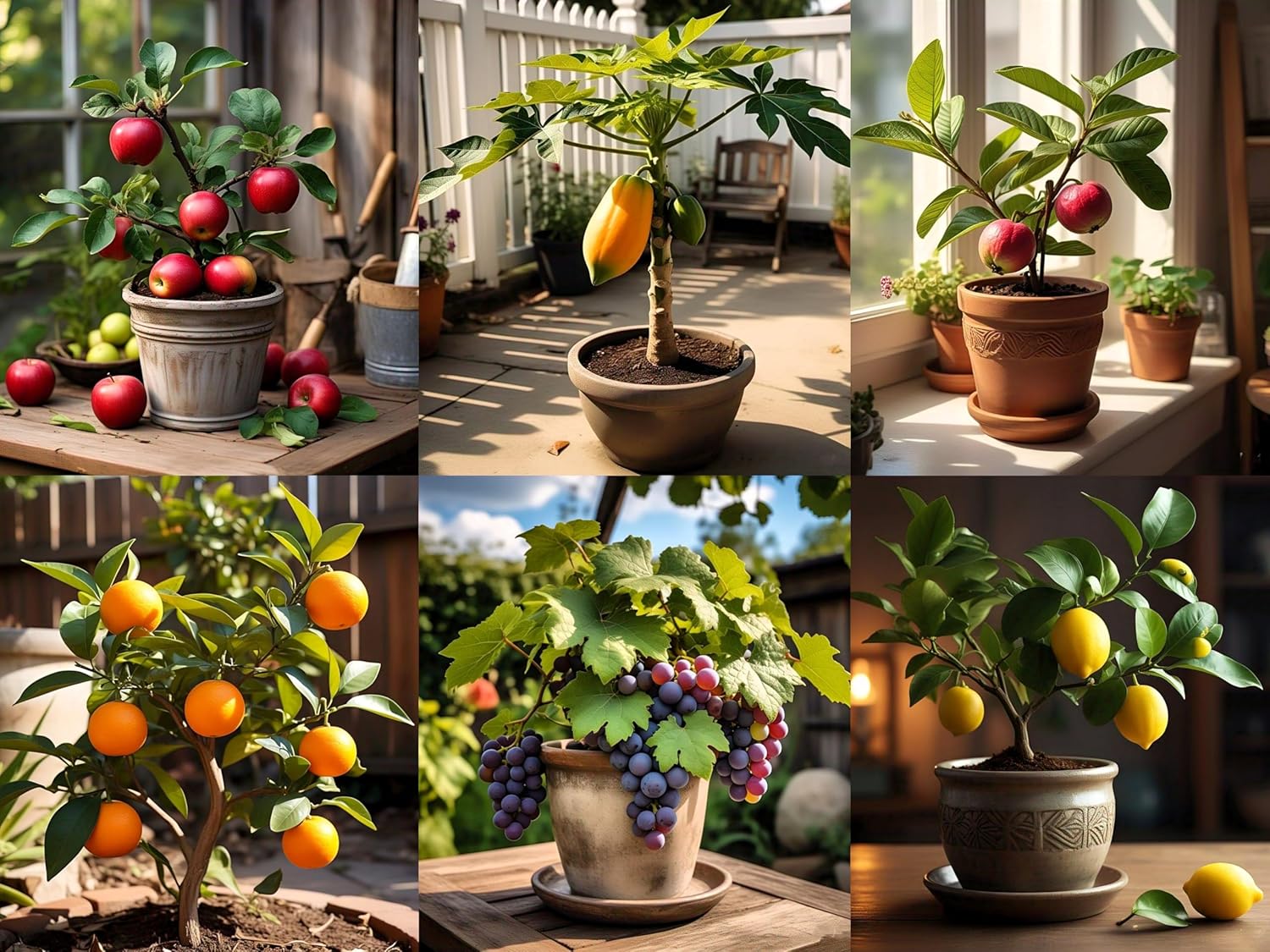 NooElec Seeds India 6-in-1 Dwarf Fruit Seeds Collection - Apple, Guava, Orange, Lemon, Grape, Papaya (All Year Growing, Indoor/Outdoor) 10 Pcs Each Fruit.